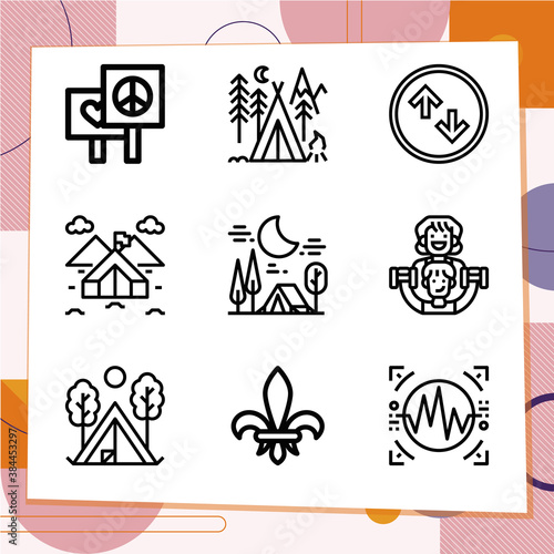 Simple set of 9 icons related to passive