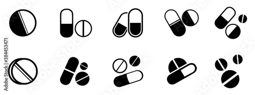 Tablet pills icons set – stock vector