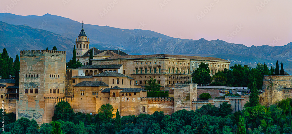 Alhambra view during the evening, sunset in Granada, Spain
