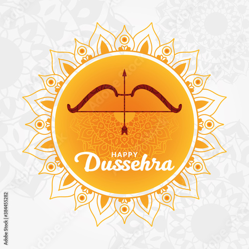 Happy dussehra and bow with arrow on orange mandala vector design photo