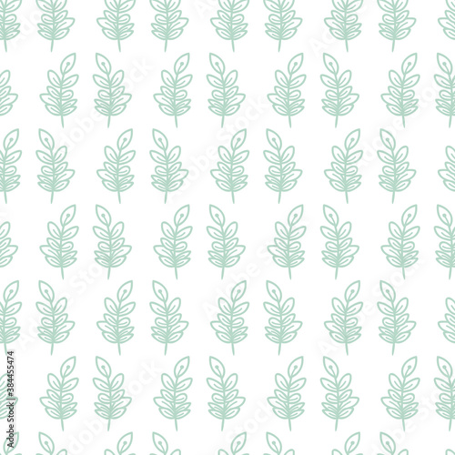 Pastel doodle vertical green branch with leaves cute seamless pattern background design