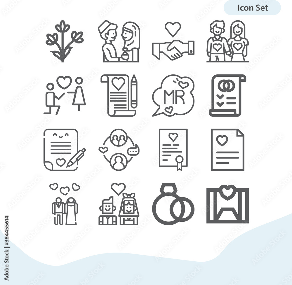 Simple set of married couple related lineal icons. Simple set of married couple related lineal icons.