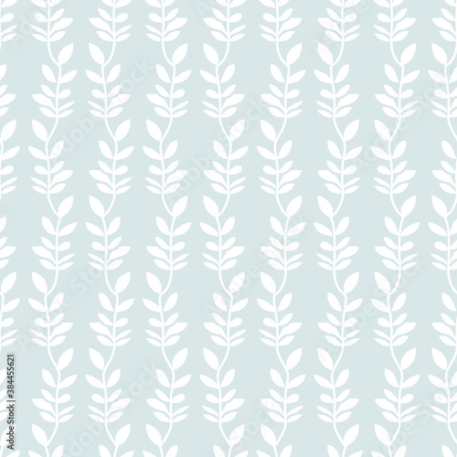Pastel vertical striped seamless pattern of hand drawn branch with leaves background design