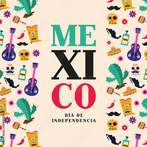 Mexico dia de la independencia with icons frame vector design