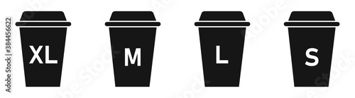 Coffee cup vector icon set. Coffee cups of different sizes: XL, M, L, S. Vector illustration.