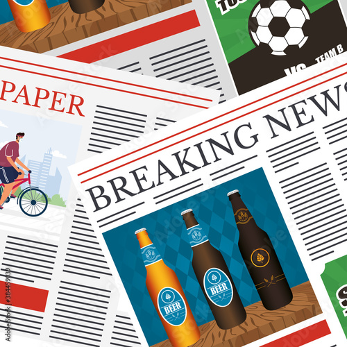 news papers communication with beers pattern background