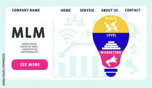 Vector website design template . MLM - Multi Level Marketing  acronym, business concept. illustration for website banner, marketing materials, business presentation, online advertising.