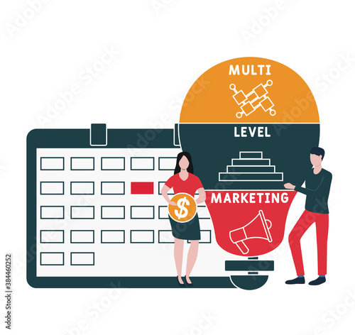 Flat design with people. MLM - Multi Level Marketing acronym. business concept background. Vector illustration for website banner, marketing materials, business presentation, online advertising