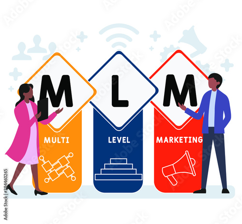 Flat design with people. MLM - Multi Level Marketing acronym. business concept background. Vector illustration for website banner, marketing materials, business presentation, online advertising