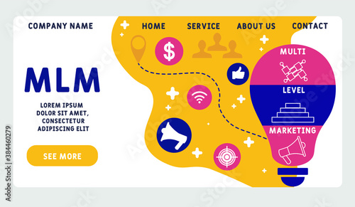 Vector website design template . MLM - Multi Level Marketing  acronym, business concept. illustration for website banner, marketing materials, business presentation, online advertising.