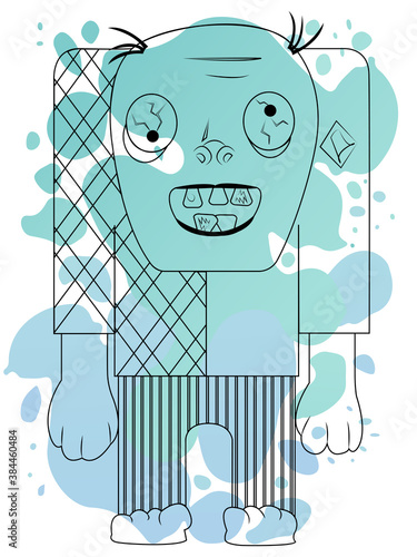 Funny zombie vector print on a green and blue background for a greeting card. 