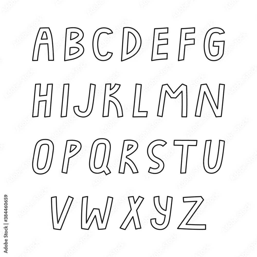 Vector illustration of a bold italic outline english alphabet. Line art. For web and print design. Hand drawn illustration. Vector illustration of a bold italic outline english alphabet. Line art. For web and print design. Hand drawn illustration.