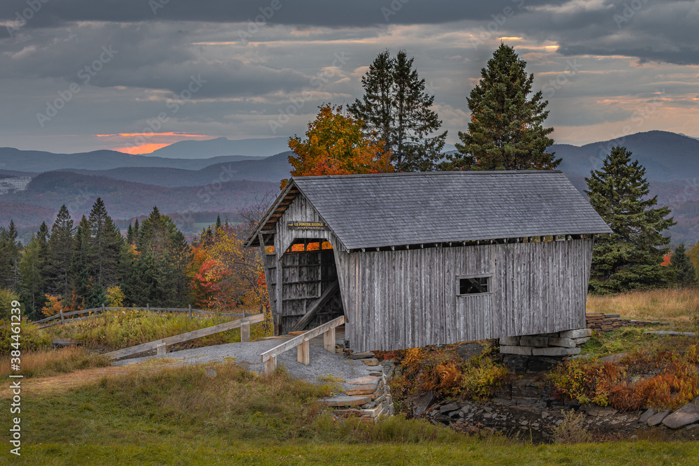 covered bridge in autumn 