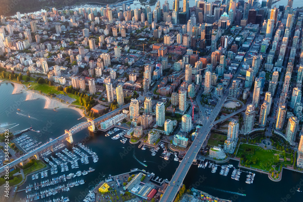 Downtown Vancouver City British Columbia Canada Beautiful Aerial View From Above Of A Modern Cityscape Colorful Vibrant Sunset Urban Buildings Bridges And Streets Stock Photo Adobe Stock