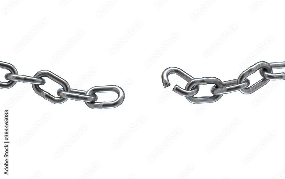 Fototapeta premium Breaking strong steel chain on white background