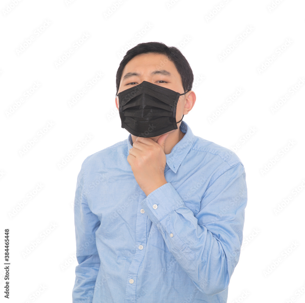 Man wearing a mask pointing away Man wearing a mask pointing away