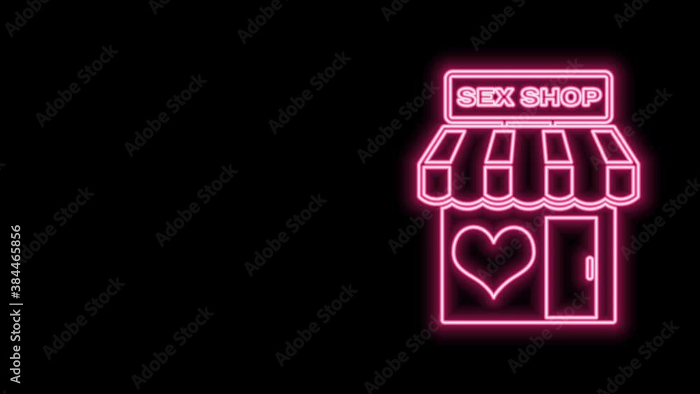 Glowing neon line Sex shop building with striped awning icon isolated on black background. Sex shop, online sex store, adult erotic products concept. 4K Video motion graphic animation Glowing neon line Sex shop building with striped awning icon isolated on black background. Sex shop, online sex store, adult erotic products concept. 4K Video motion graphic animation