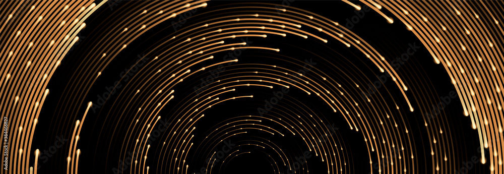 Golden vector effect of acceleration, speed, swirl or tunnel. Rotating ...