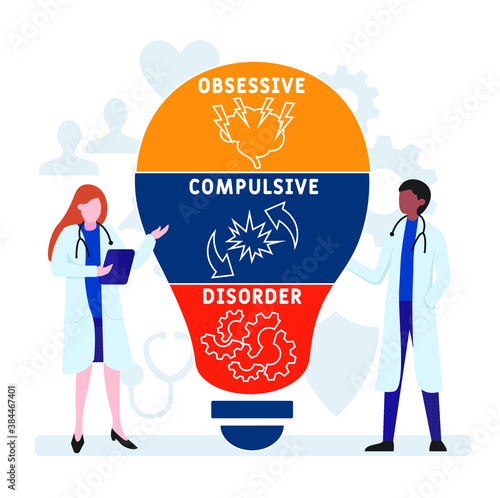 Flat design with people. OCD - Obsessive Compulsive Disorder, medical concept. Vector illustration for website banner, marketing materials, business presentation, online advertising