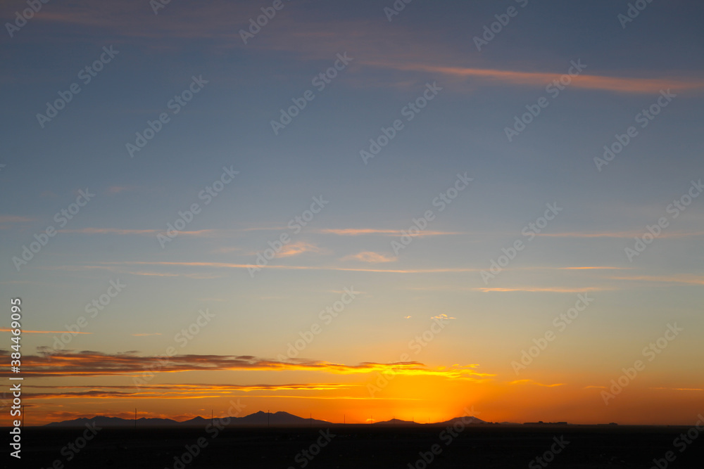 Sunset of Salar de Uyuni in Bolivia