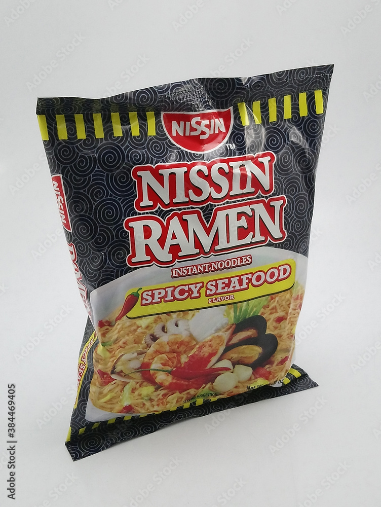 Nissin ramen instant noodles spicy seafood flavor in Philippines Stock