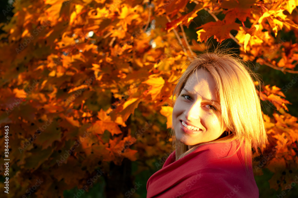 Autumn woman on leafs background Autumn woman on leafs background