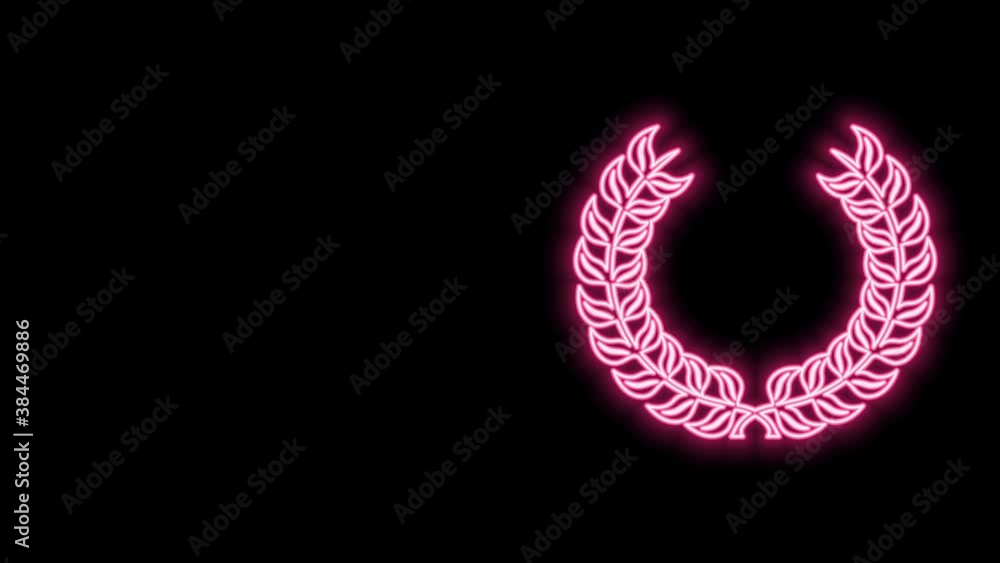 Glowing neon line Laurel wreath icon isolated on black background. Triumph symbol. 4K Video motion graphic animation Glowing neon line Laurel wreath icon isolated on black background. Triumph symbol. 4K Video motion graphic animation