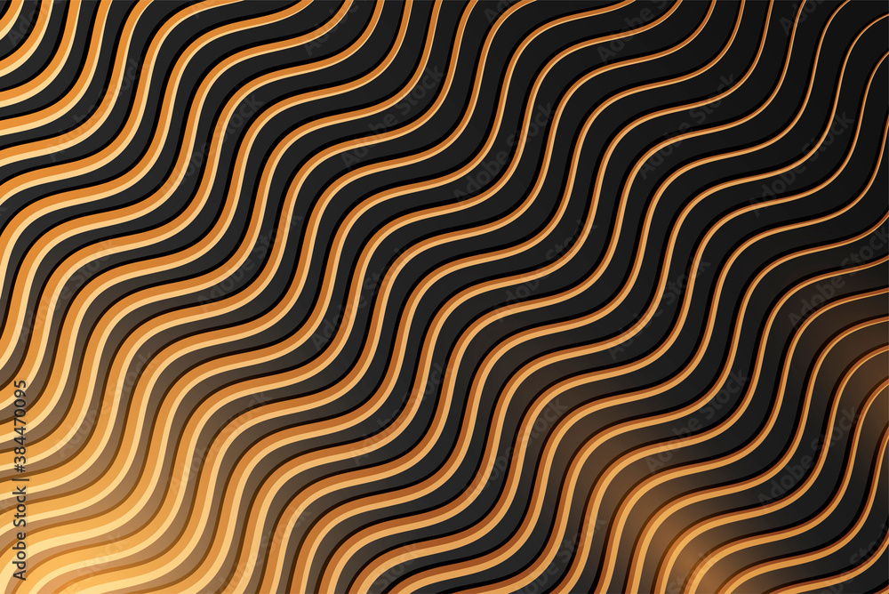 Abstract black background with golden waves. Linear gold wavy pattern Abstract black background with golden waves. Linear gold wavy pattern