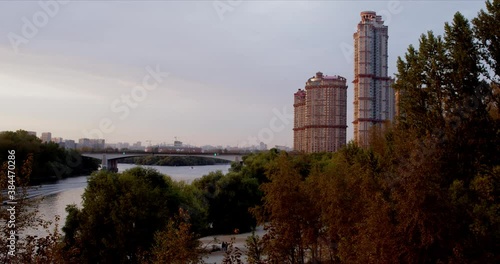 Cityscape timelapse with Stroginsky bridge. Colorful timelapse photo