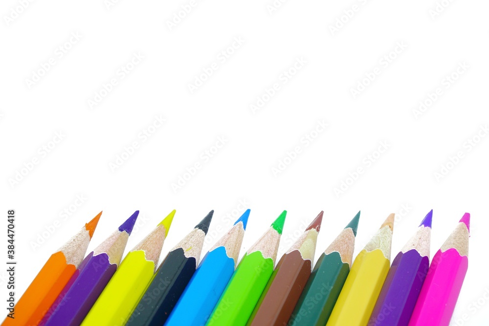 Fototapeta premium Color pencils isolated on white background. Back to school concept. Coloring tools of school. 
