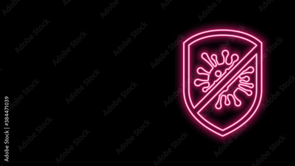 Glowing neon line Stop virus, bacteria, germs and microbe icon isolated on black background. Antibacterial and antiviral defence, protection infection. 4K Video motion graphic animation Glowing neon line Stop virus, bacteria, germs and microbe icon isolated on black background. Antibacterial and antiviral defence, protection infection. 4K Video motion graphic animation