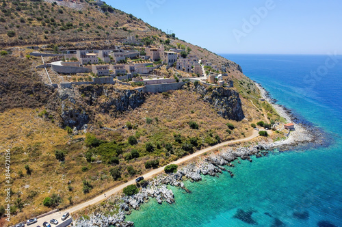 Aerial view of Limeni fish village in Mani, Greece