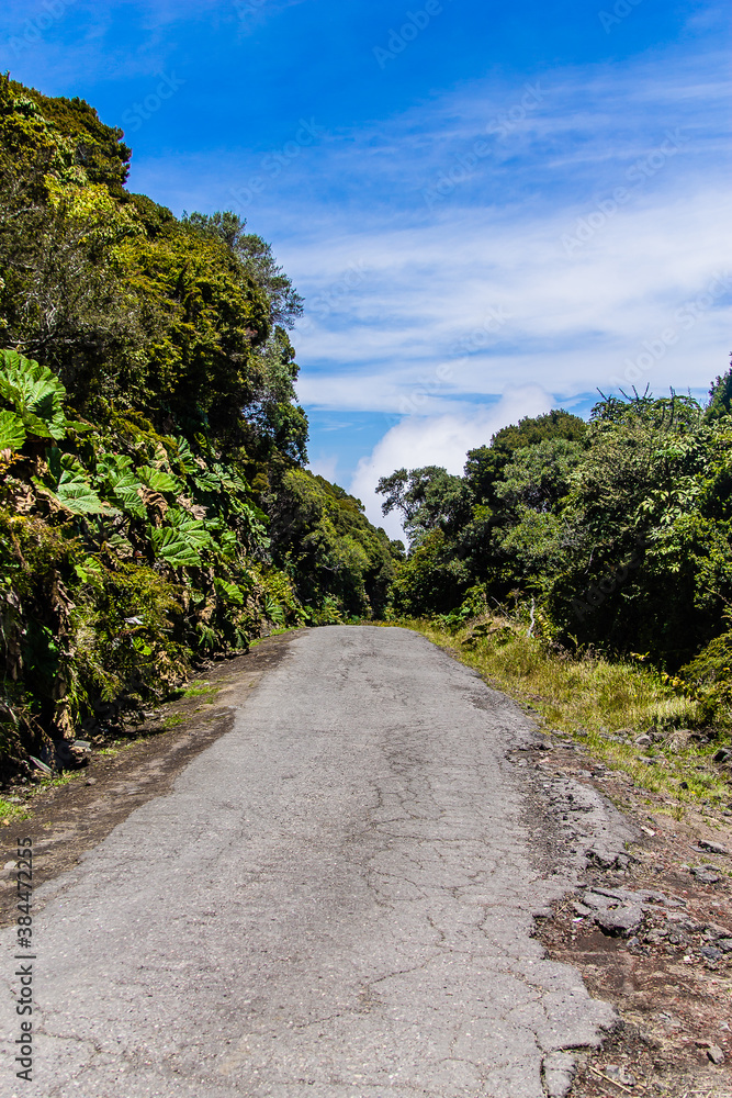 Carretera o camino angosto, camino a las nubes