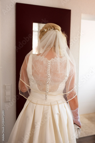 Braut im Brautkleid mit Schleier