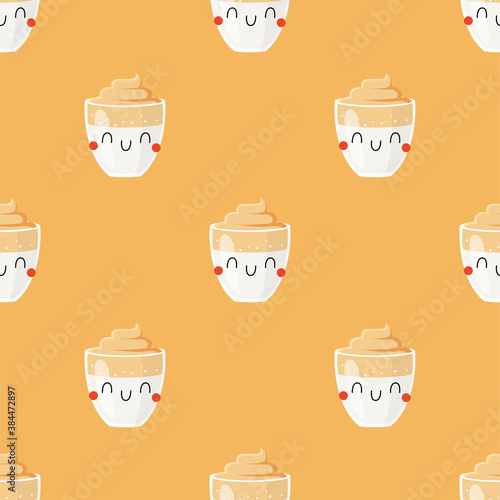 Kawaii Cartoon Dalgona Coffee. Patterns