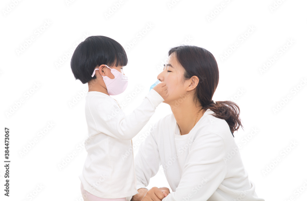 Daughter is helping mother to wear a mask during Coronary Pneumonia Daughter is helping mother to wear a mask during Coronary Pneumonia