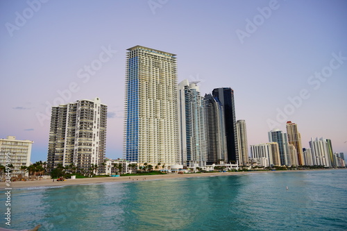 Miami downtown and beach at sun rise