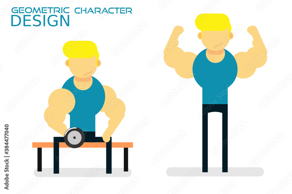 A muscular body builder. Simple flat geometric character design.