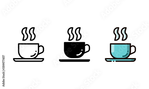 Hot coffee icon. With outline, glyph, and filled outline styles