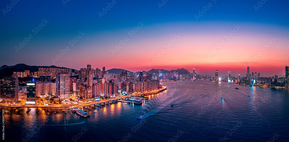 Naklejka premium Hong Kong Cityscapes in magic hour
