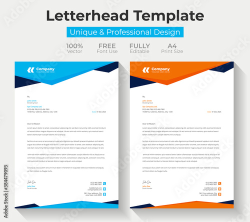 Professional Letterhead Template in flat style, letterhead set or bundle. Vector Graphic Design With Blue and Orange Color 
