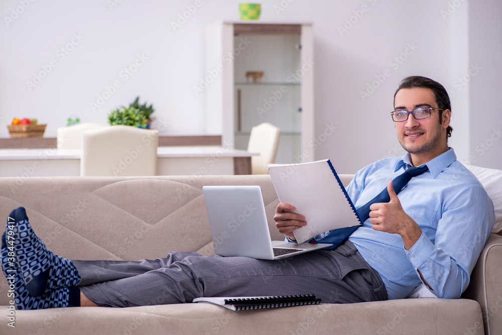 Tired businessman employee working from home Tired businessman employee working from home