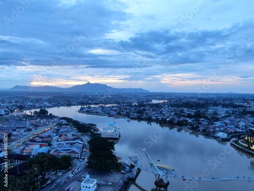 Kuching, Sarawak / Malaysia - October 10 2020: The iconic landmark building of Dewan Undangan Negeri (DUN) of Sarawak at Waterfront area of Kuching city photo