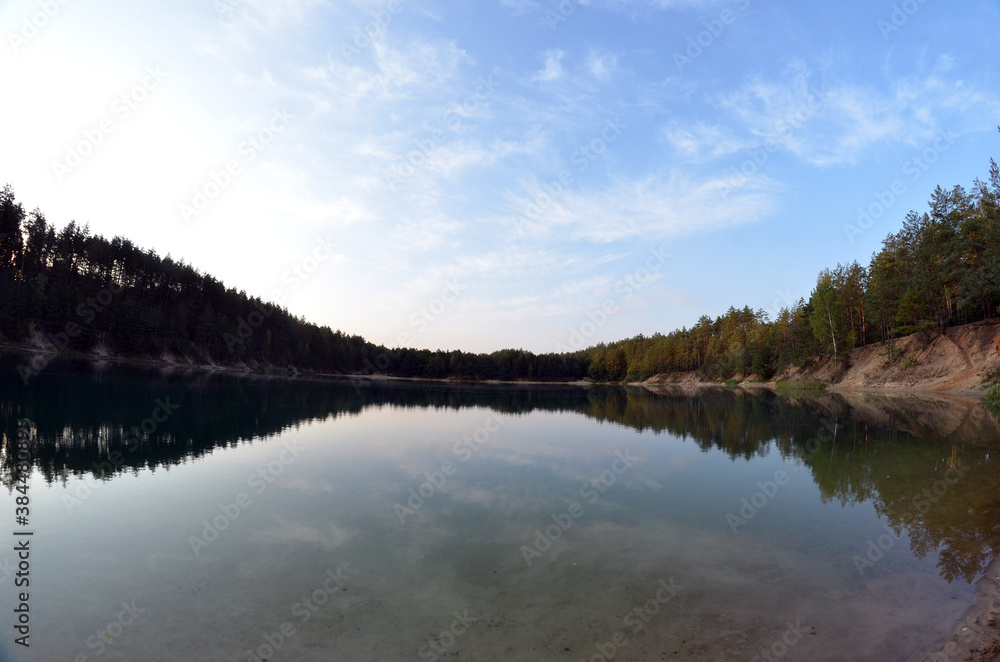 Blue Lake in the Chernigow region, Ukraine.Former quarry of quartz sand for glass production.Popular local resort at present