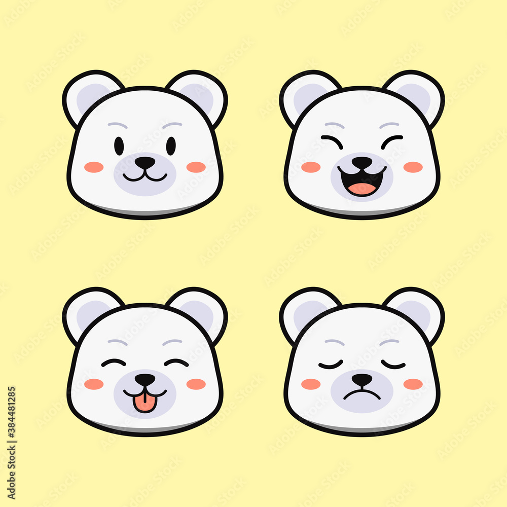 Cute White Polar Bear with Alternate Emoji or Face Emotion Cute White Polar Bear with Alternate Emoji or Face Emotion