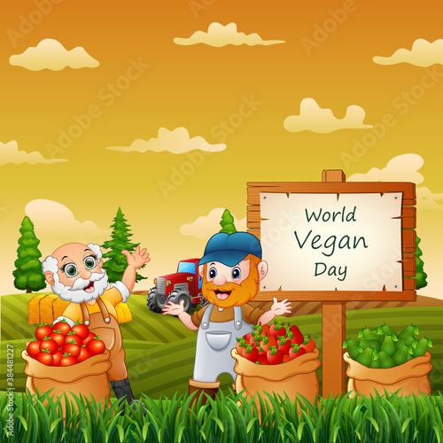 The farmers and vegetables in sack on World vegan Day