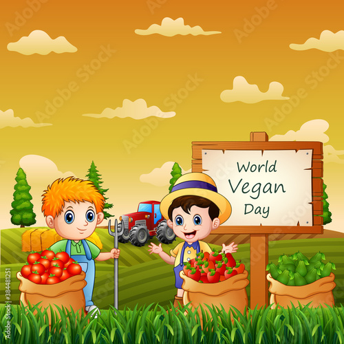 The farmers and vegetables in sack on World vegan Day
