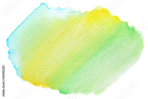 Mixing watercolor painting wallpaper. Hand painted green, yellow and blue mixing watercolor background.