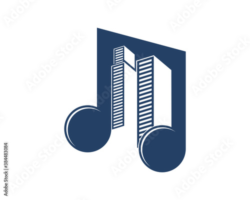 Combination music note with city building