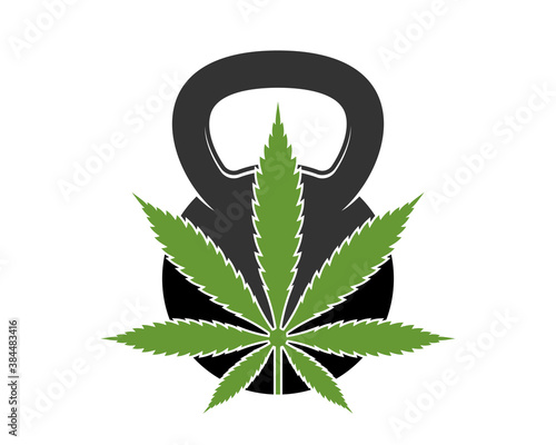 Cannabis leaf inside the kettle bell fitness